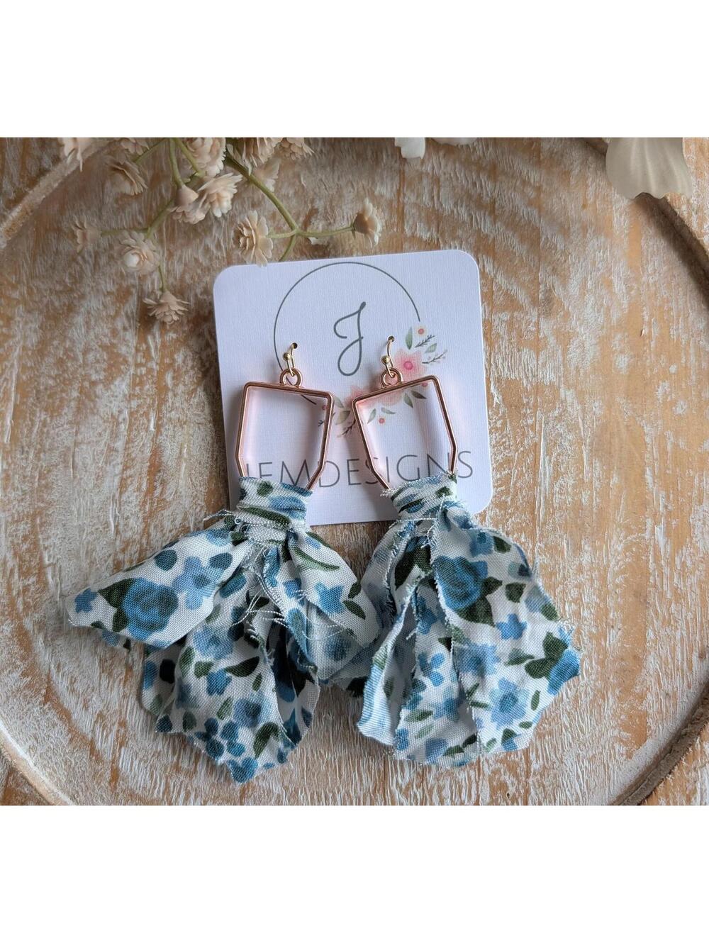 JEMdesigns by Jessica  Blue Floral Fabric Earrings
